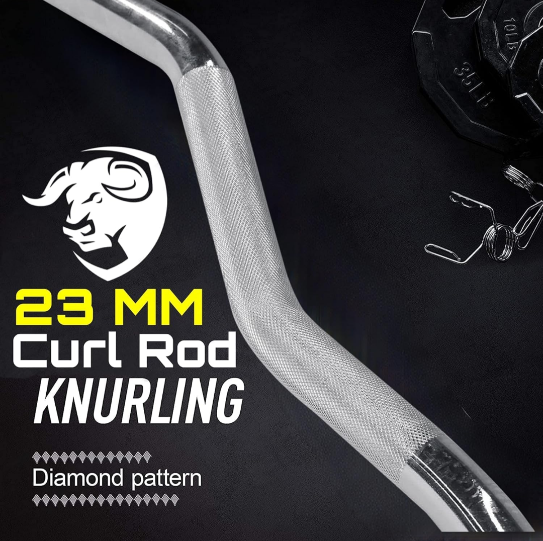 Adjustable Rubber Coated Weight Plates with Rods 30kg Set with 5ft Straight, 3ft EZ Curl Rod, Metal Rubber Weight Plates (28mm Hole) (30KG HOME GYM SET)