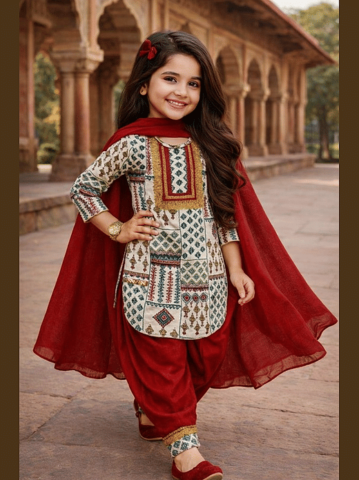 Premium branded |Baby Girls Cotton Blend A-Line Kurti (Pack of 1, Multicolor)