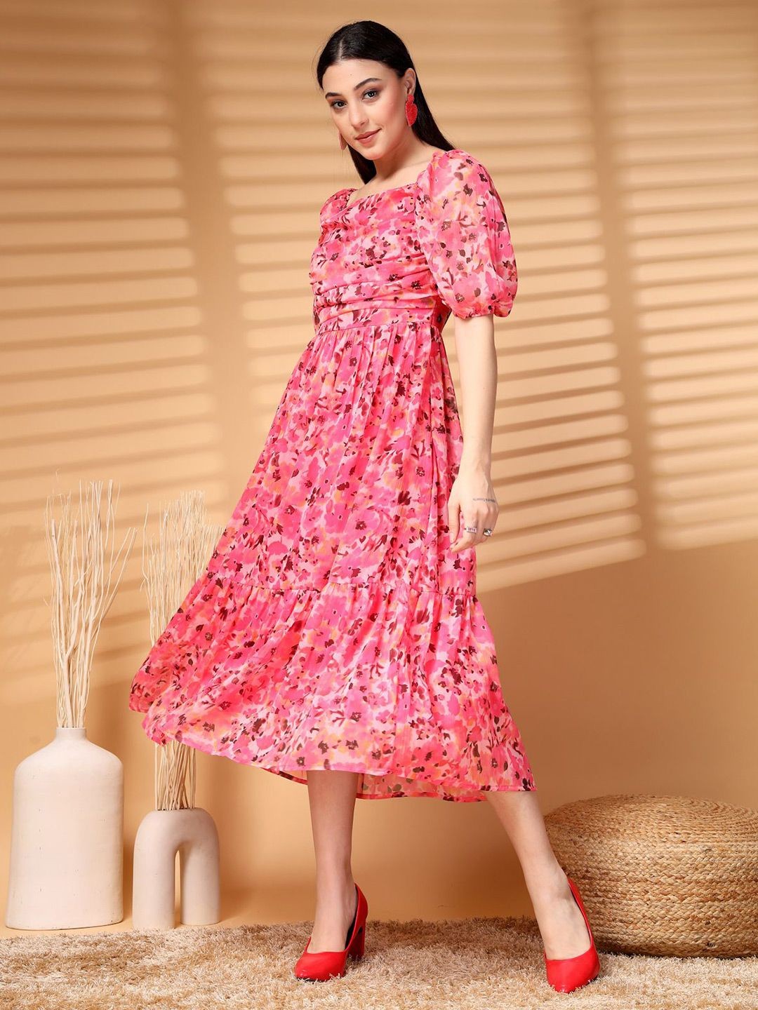 Stylish A-line dress |Women Printed Fit & Flare Midi Dress