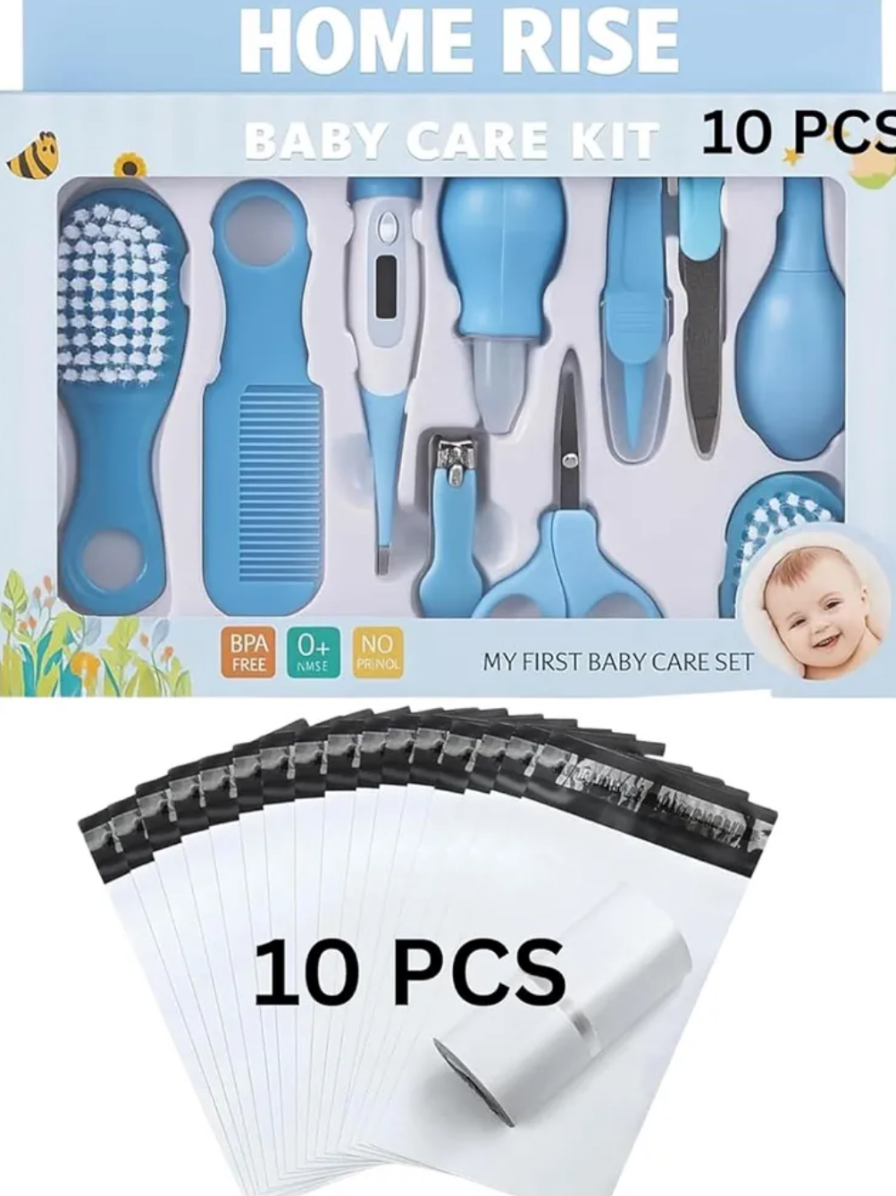 Baby Care & Grooming Kit for Newborns - 20-in-1 Portable Manicure & Healthcare Set with Nail, Hair, Thermometer | Essential Nursery Accessories for Infants & Toddlers (0-36 Months) -10 PCS Diaper bags